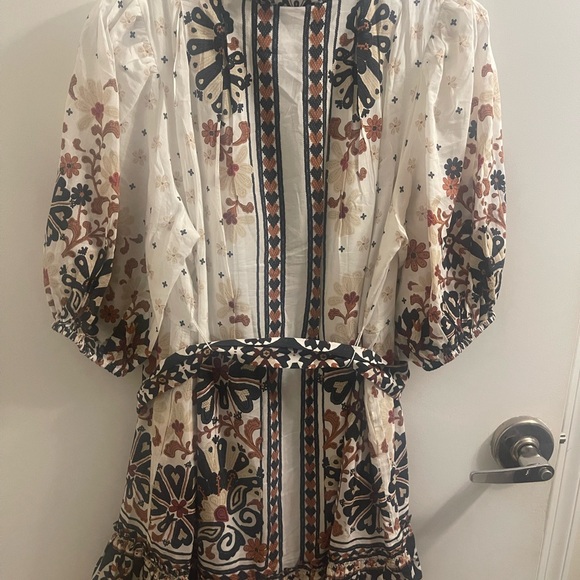 Farm Rio Flower Fan Tapestry Off-White Mini Dress - Picture 4 of 11